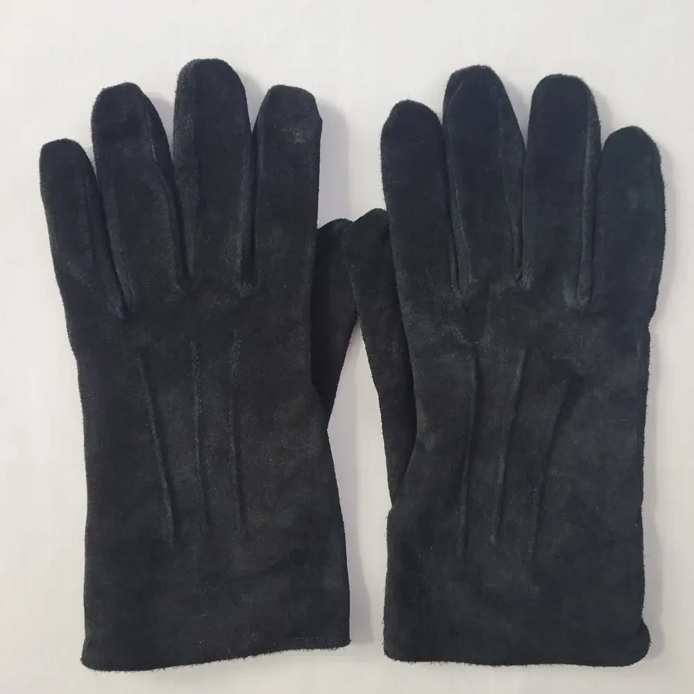 Vintage 80s/90s Black Leather Suede Gloves women's size XL Classic